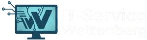 Logo von IT Service Wettenberg mit invertierten Farben, durchsichtigem Hintergrund und weißer Schrift.